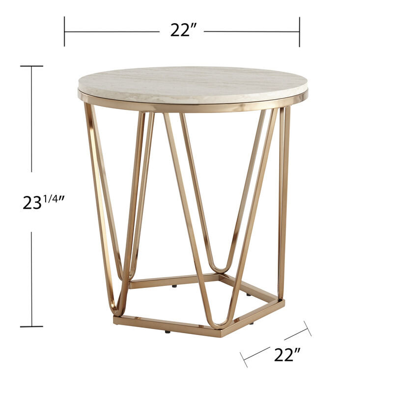 Hivvago 23 Inch  Champagne Manufactured Wood And Iron Round End Table