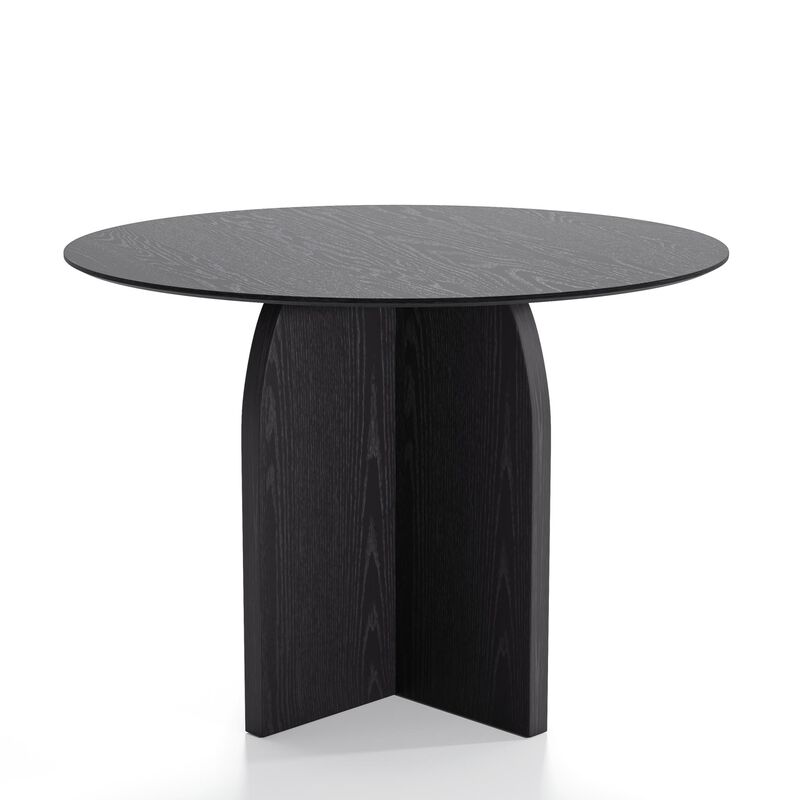 HomeRoots 42" Black Solid Wood Pedestal Base Round Top Dining Table image number 2