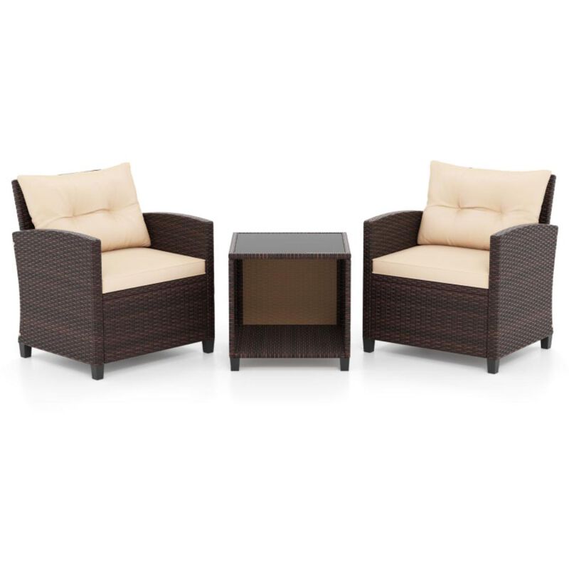 Hivvago 3 Piece Patio Sofa Set Wicker Chairs and Coffee Table with Storage