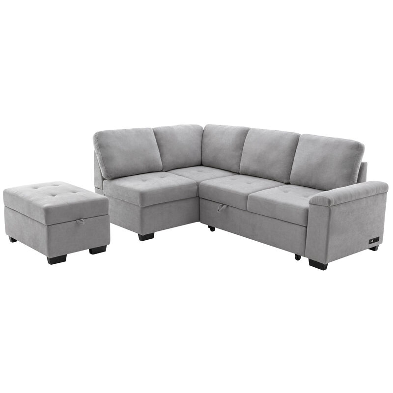 Merax L-Shape Corner Couch Sofa Bed with Storage Ottoman