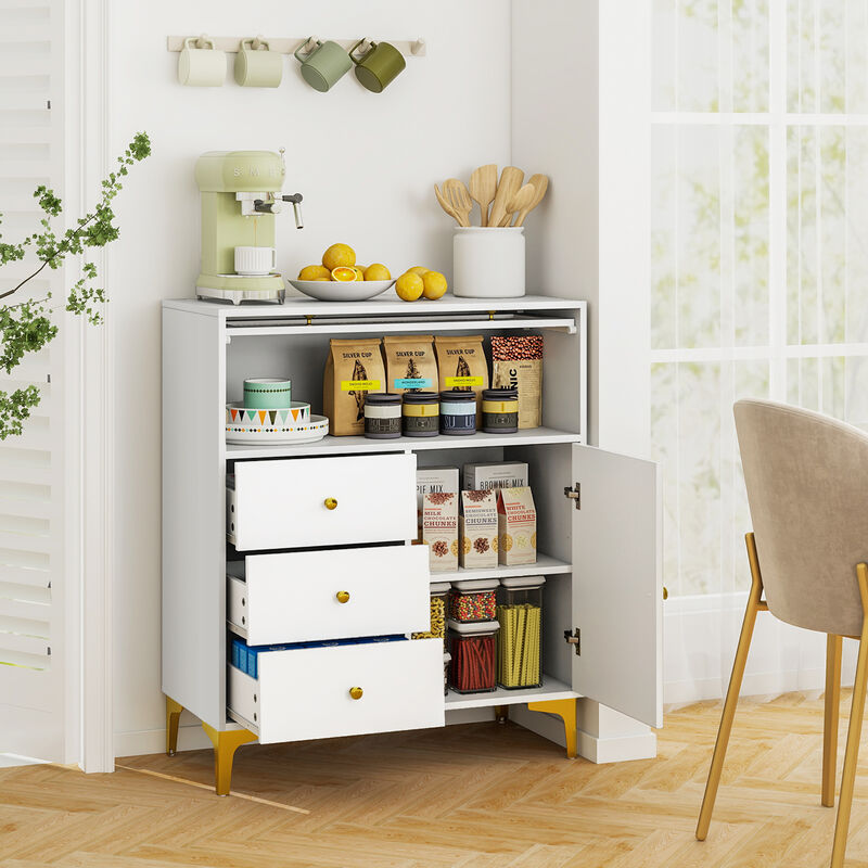 Fluted Glass Storage Chest with Flip-Up Door and Drawers – Modern Design