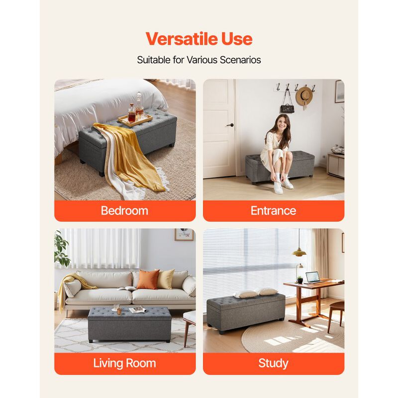 Linen Storage Bench Ottoman with Flip-Up Lid for Bedroom and Entryway image number 3