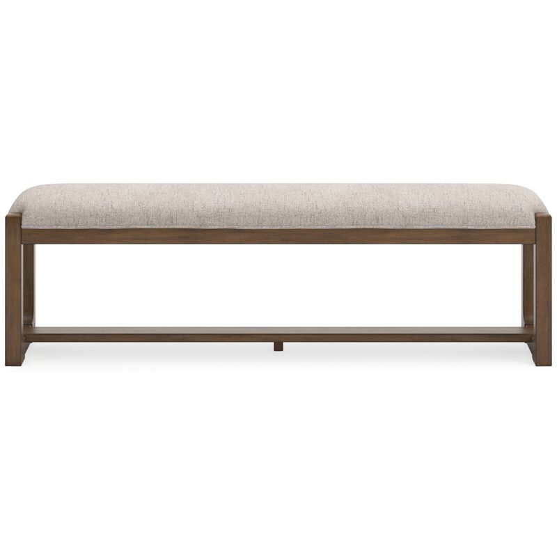 Cabal Large Dining Bench, Padded Beige Polyester, Brown Wood, 64 Inch - Benzara