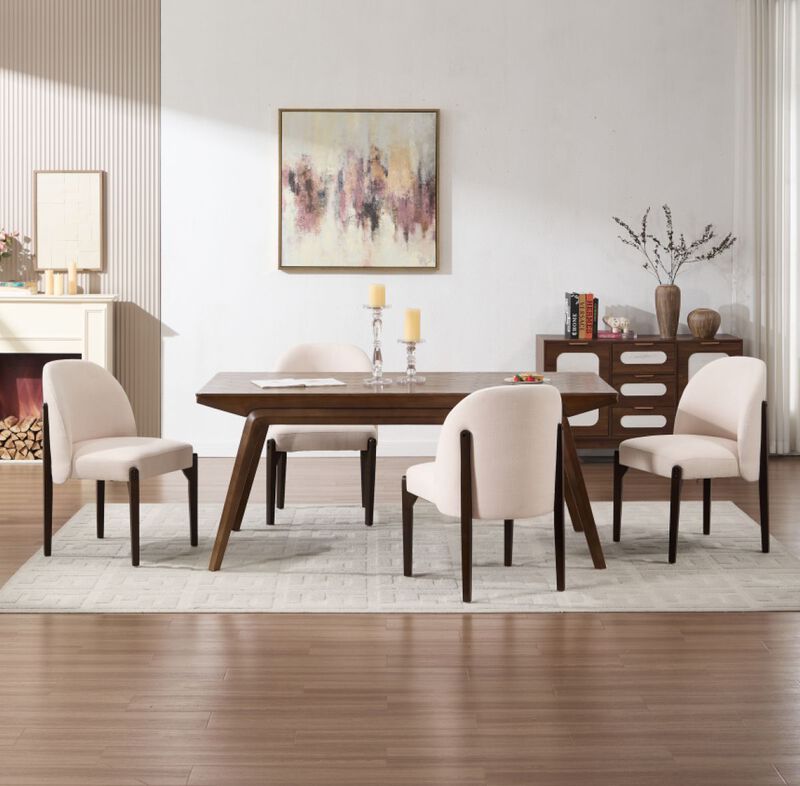 Envelor Modern Linen Pillow-Back Upholstered Dining Chair with Wood Legs, Set of 2 image number 4