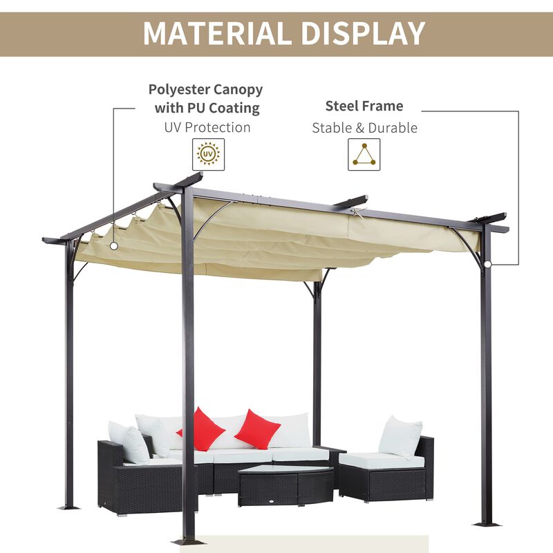 Beige Shade Solution: 10x10 Retractable Pergola Gazebo with UV Resistant Canopy