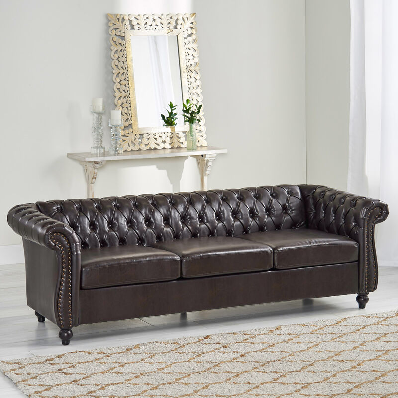 Merax Chesterfield Style Sofa  Tufted Nailhead Accents Scrolled Arms Low Profile image number 1