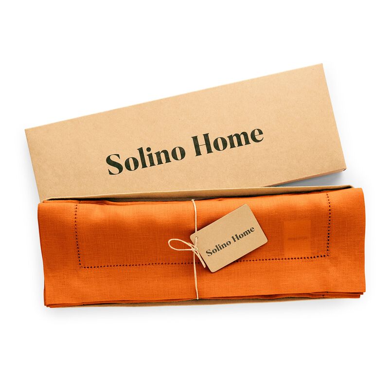 Solino Home Sonoma Hemstitch 100% Linen Placemats &ndash; Set of 6, 14 x 19 in, Machine Washable, Holiday and Everyday Dining