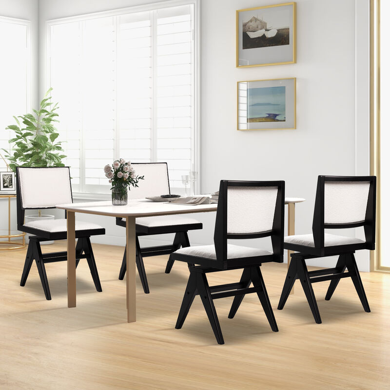 Swivel Wooden Dining Chair Set of 2 with Rubber Wood Frame and Padded Seat