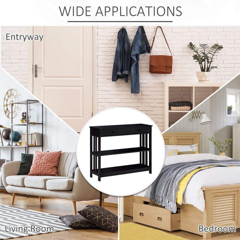 Black Entryway Table: Console with Drawers and 2 Shelves