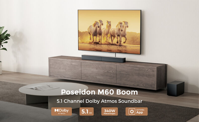 ULTIMEA Poseidon M60 Boom 5.1ch Dolby Atmos Sound System, 340W Peak Power, 5 Full-Range Drivers, Wired Subwoofer image number 1