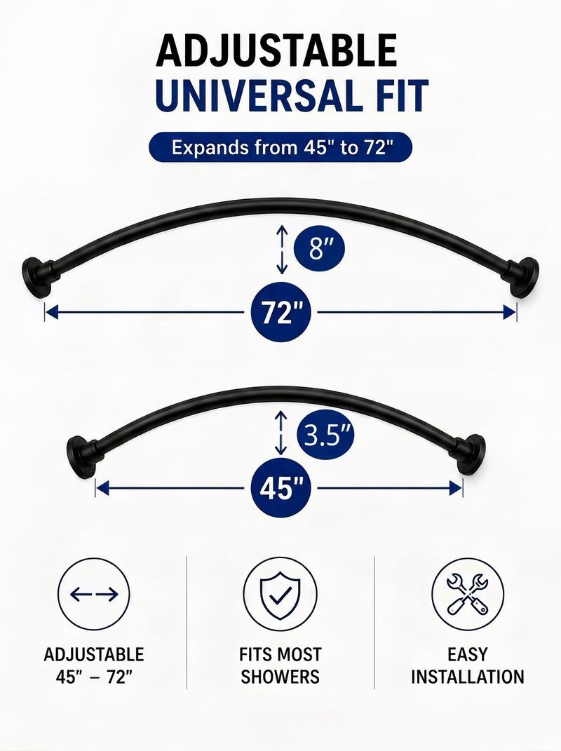 Utopia Alley Signature Aluminum Series Curved Shower Curtain Rod - Rustproof Aluminum Wall Mount Rod, Adjustable 45 to 72 Inch, Adds Up to 8 Inches of Extra Shower Space image number 4