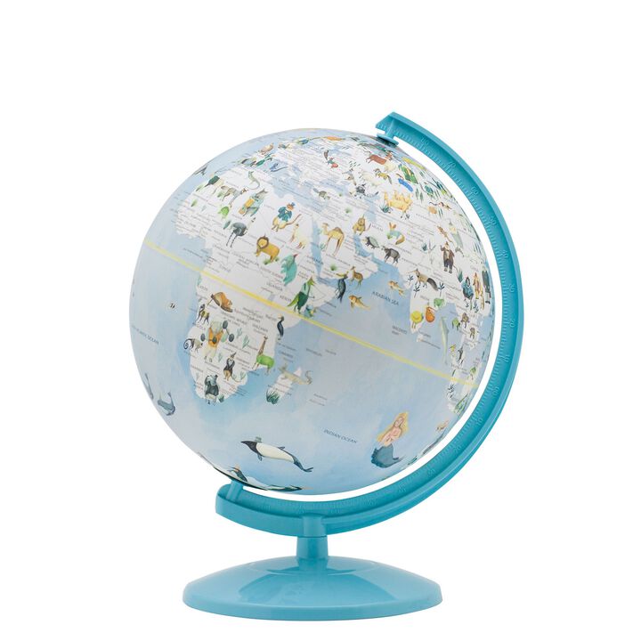 Acrylic Globe Design Night Light with Animal Print, Blue - Benzara
