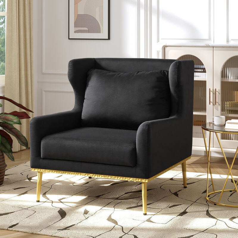 Merax Modern Velvet Accent Chair with Curved Armrests image number 3