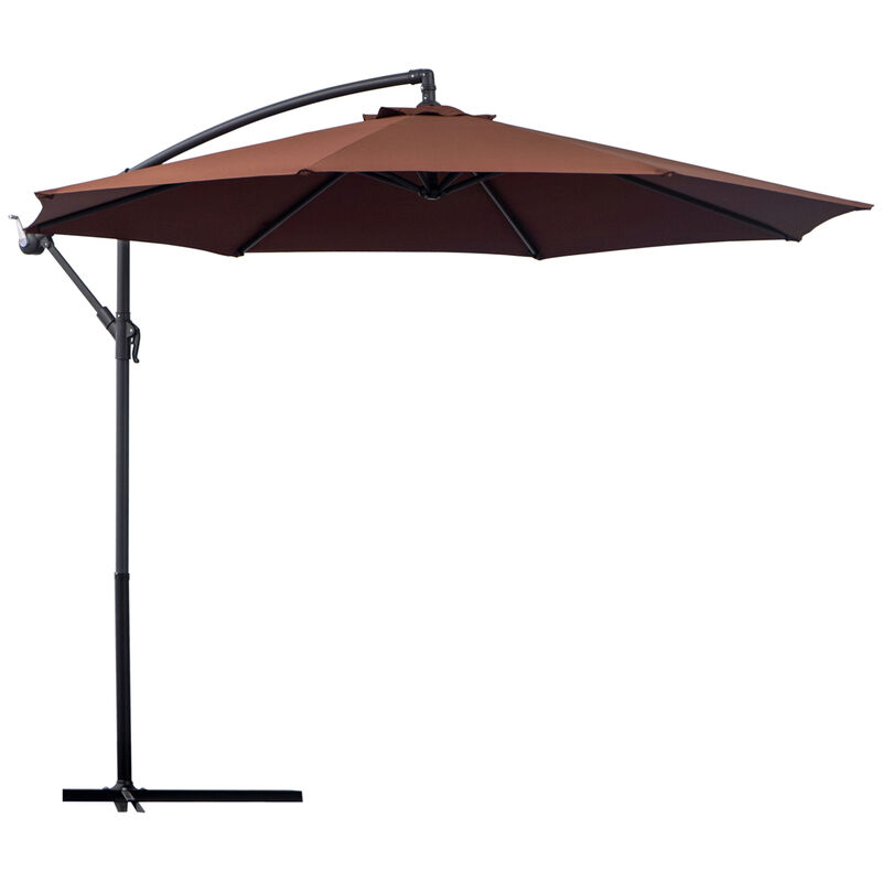 Outsunny 10' Cantilever Hanging Tilt Offset Patio Umbrella with UV & Water Fighting Material and a Sturdy Stand, Brown