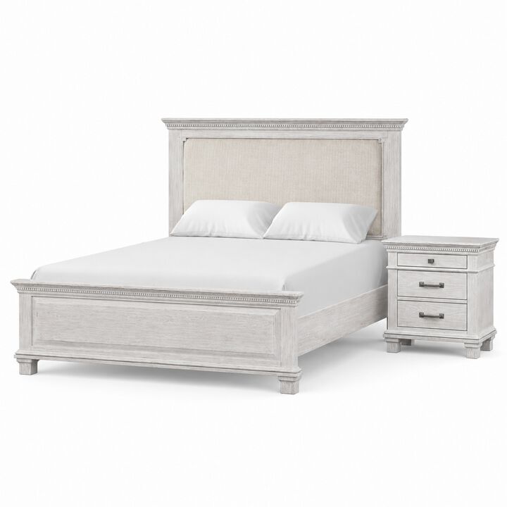 Queen Bedroom Set, Gray, Cream Wood, 2 Piece Set with Nightstand