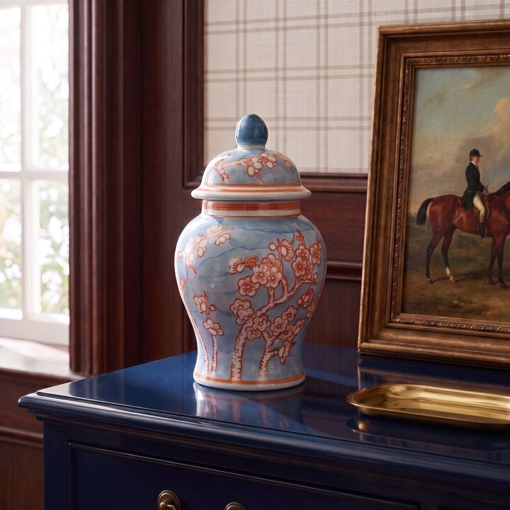 Decorative Ceramic Ginger Jar with Domed Lid, Light Blue
