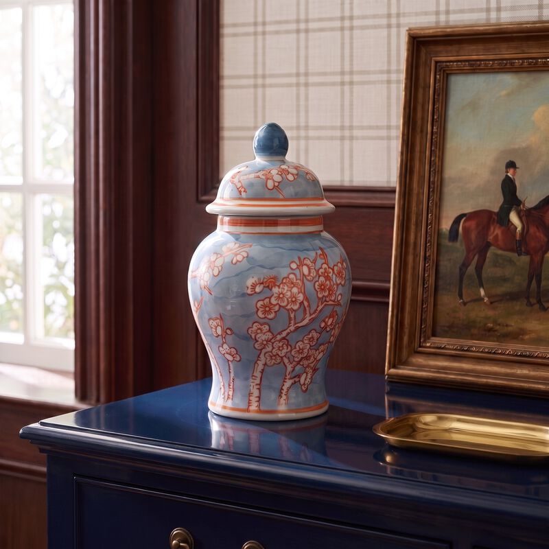 Decorative Ceramic Ginger Jar with Domed Lid, Light Blue image number 1