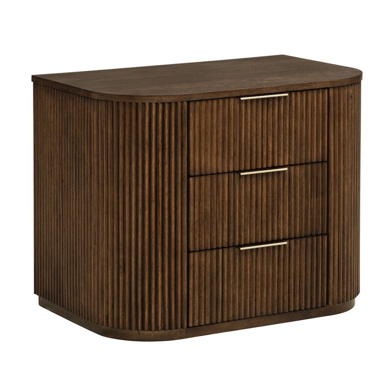 Best Master Furniture Quintet 30" Wide Modern Fluted 3-Drawer Nightstand, Curved Design - Brown image number 0