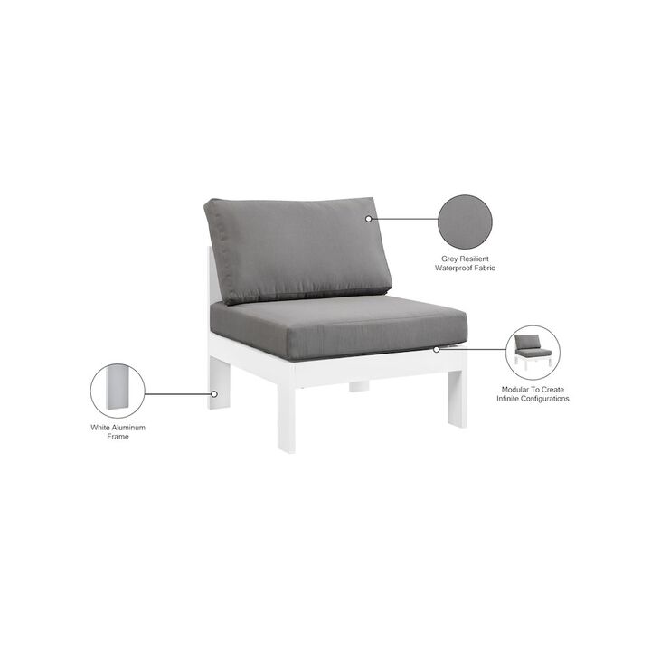 Meridian Furniture Nizuc Grey Water Resistant Fabric Outdoor Patio Aluminum Armless Chair
