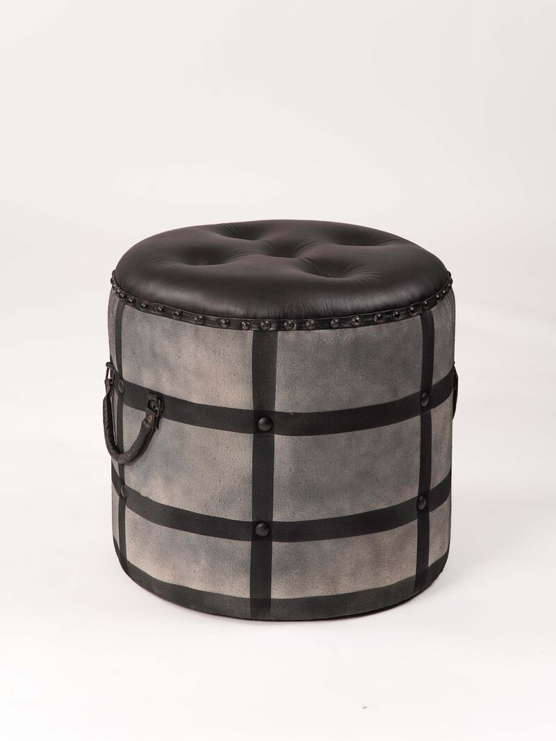Handmade Eco-Friendly Solid Iron & Leather Pouf 20"x20"x18" From BBH Homes