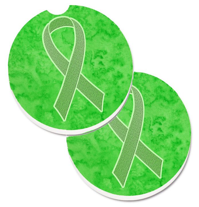 Caroline's Treasures Lime green Ribbon For Lymphoma Cancer Awareness Set of 2 Cup Holder Car Coasters AN1212CARC, 2.56, Multicolor