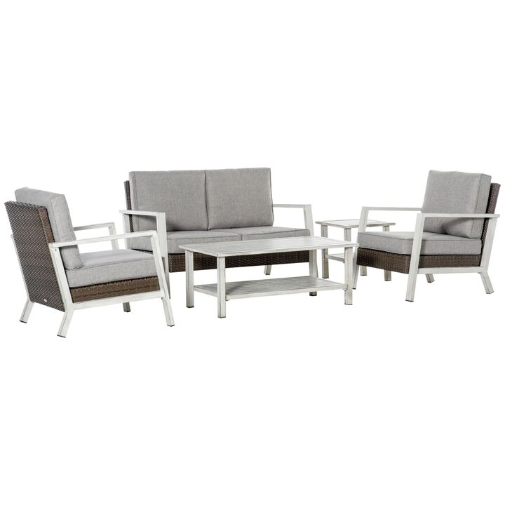 Beige Wicker Oasis: 5-Piece PE Rattan Set with Tables