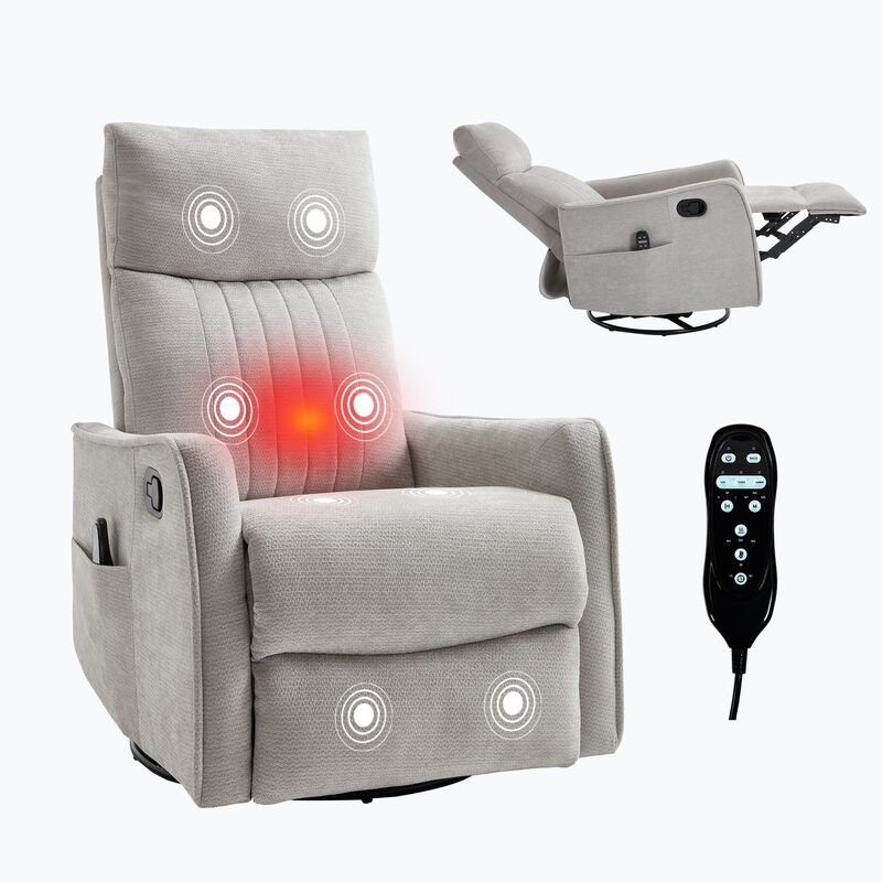 360&deg; Swivel Rocker Manual Recliner Chair with Heat and Massage, Upholstered Chenille Reclining Chair for Living Room image number 0