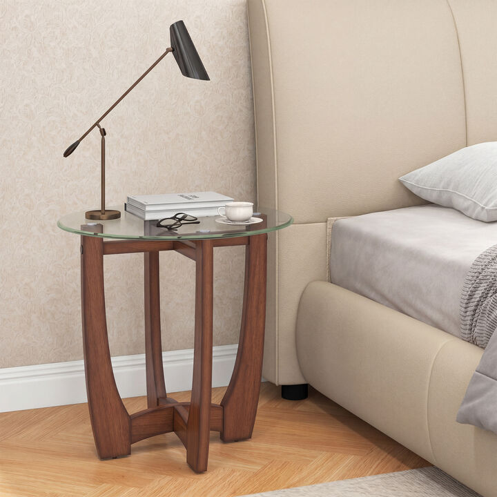 Modern Round End Table with Tempered Glass Top for Living Room and Bedroom