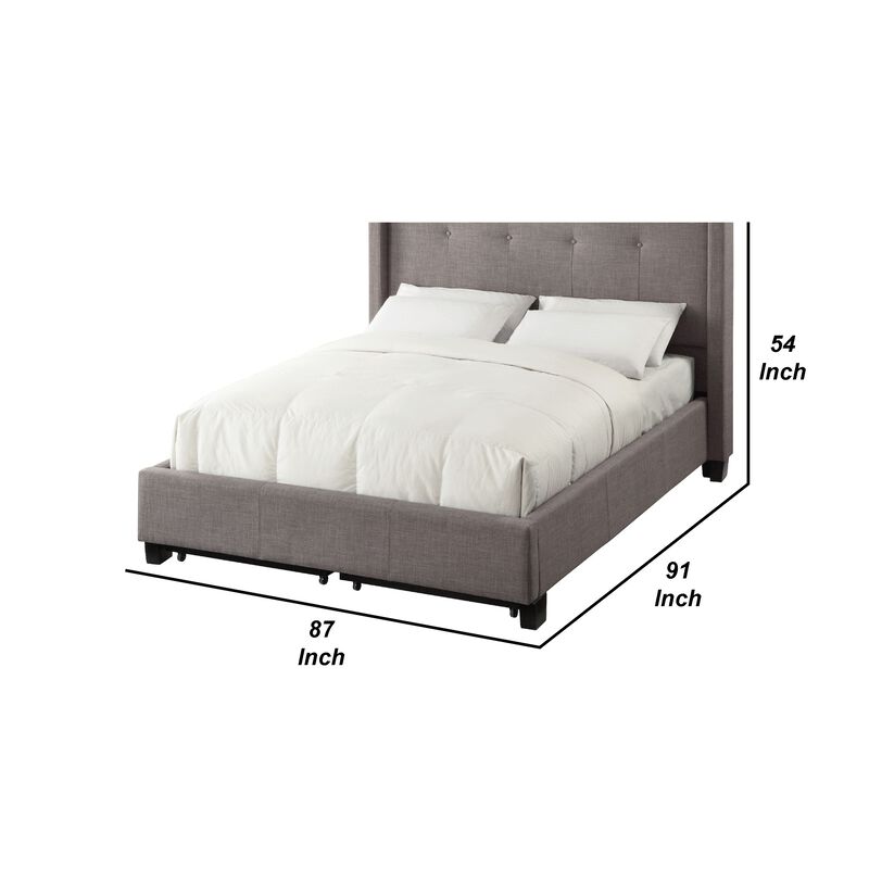 Adams Low Profile King Bed, Tufted Linen, Wide Storage, Gray