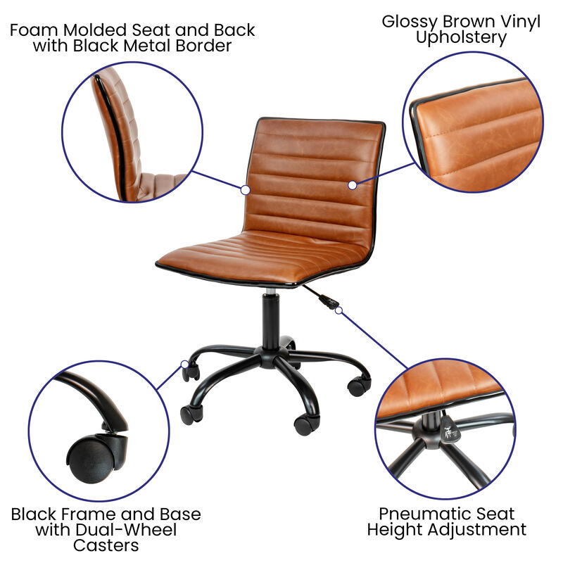 Alan Low Back Designer Armless Ribbed Swivel Task Office Chair image number 3