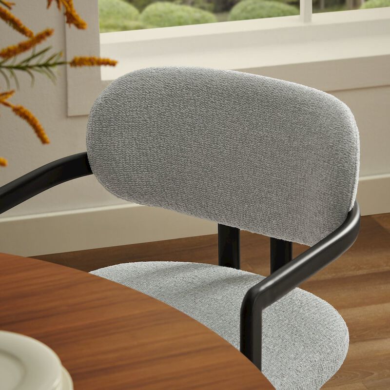 Modway Elio Modern Barrel Dining Chair with Open Back in Black Dove Gray &ndash; Upholstered Fabric Armchair with Metal Frame image number 9