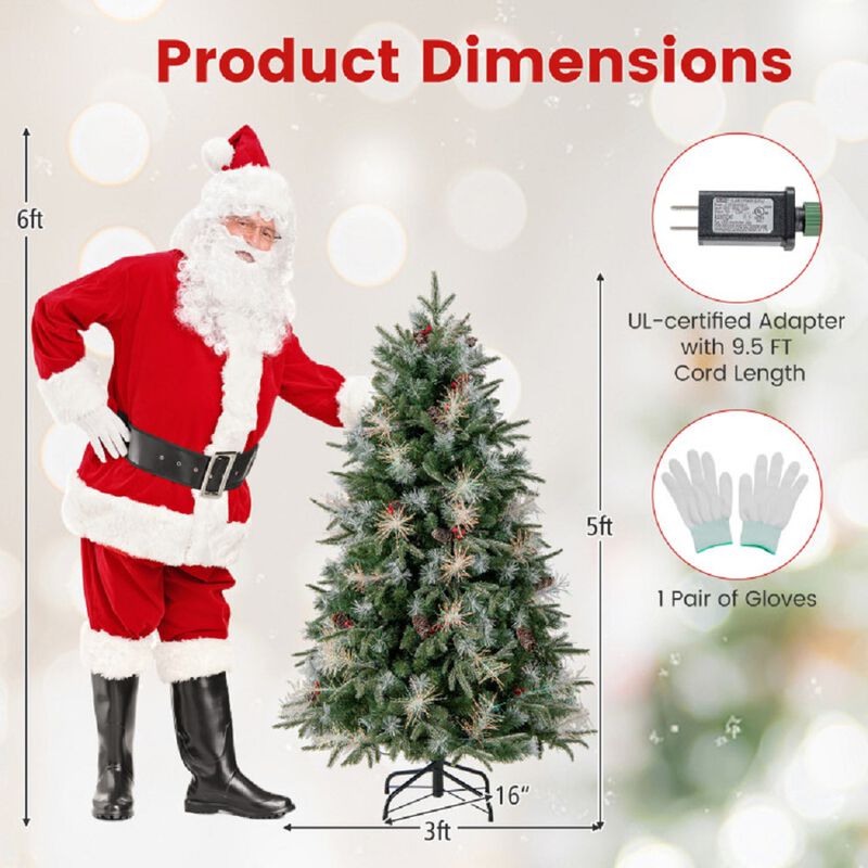 Pre-Lit Christmas Tree with Berries, Artificial Holiday Tree with 8 Lighting Modes image number 2