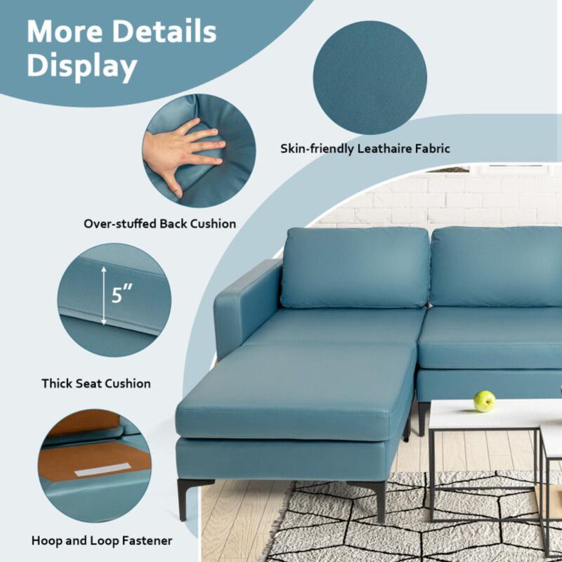 Hivvago Modular L-shaped Sectional Sofa with Reversible Chaise and 2 USB Ports