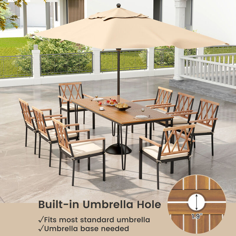 9-Piece Patio Dining Set With Umbrella Hole and Wide Chairs For Outdoor