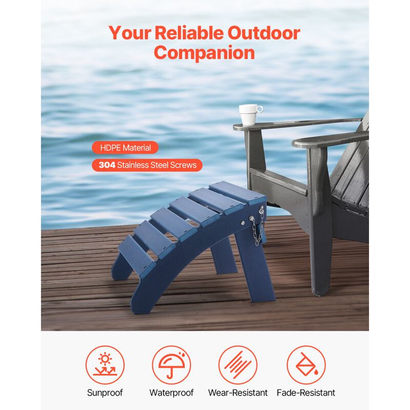 Outdoor Adirondack Ottoman, HDPE Plastic Foot Rest for Porch, Pool & Backyard - Blue image number 7