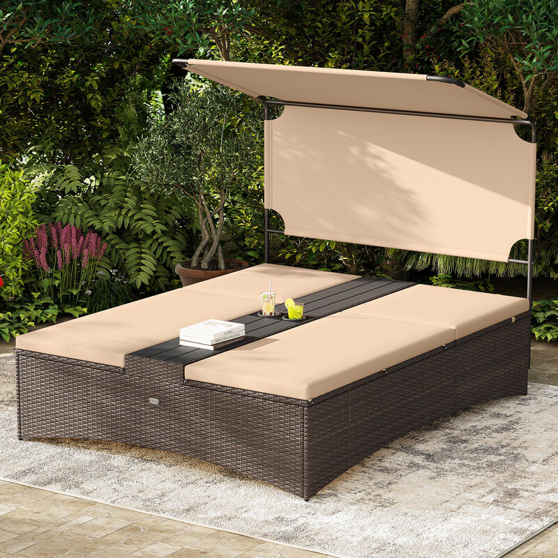 2-Person Outdoor PE Rattan Daybed with Adjustable Backrests &ndash; Brown image number 3