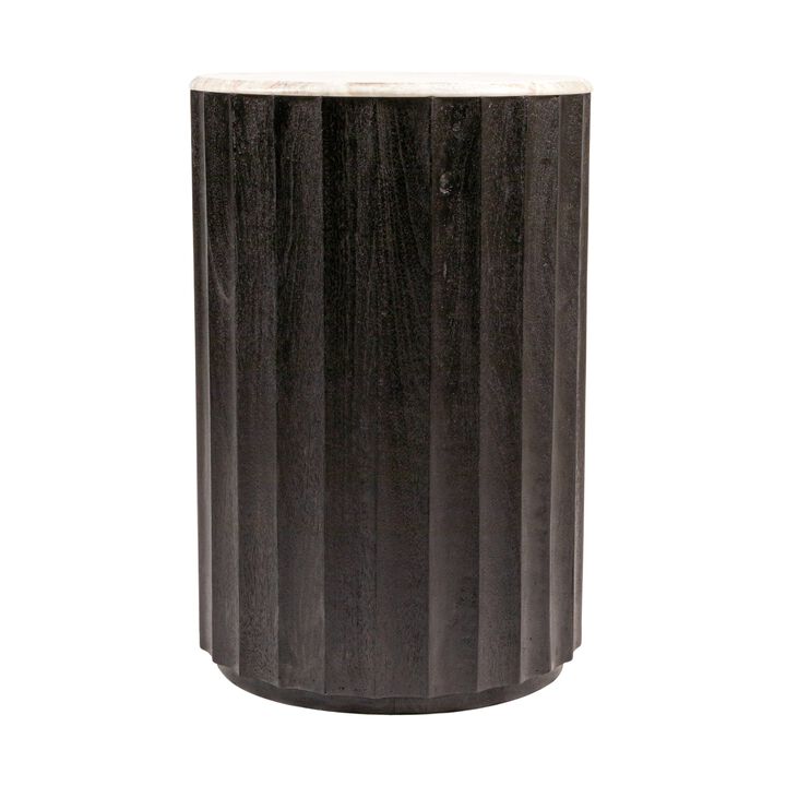 Round Mango Wood Fluted Side Table with Marble Top