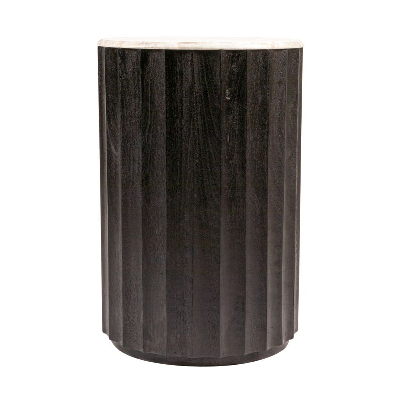 Round Mango Wood Fluted Side Table with Marble Top image number 1