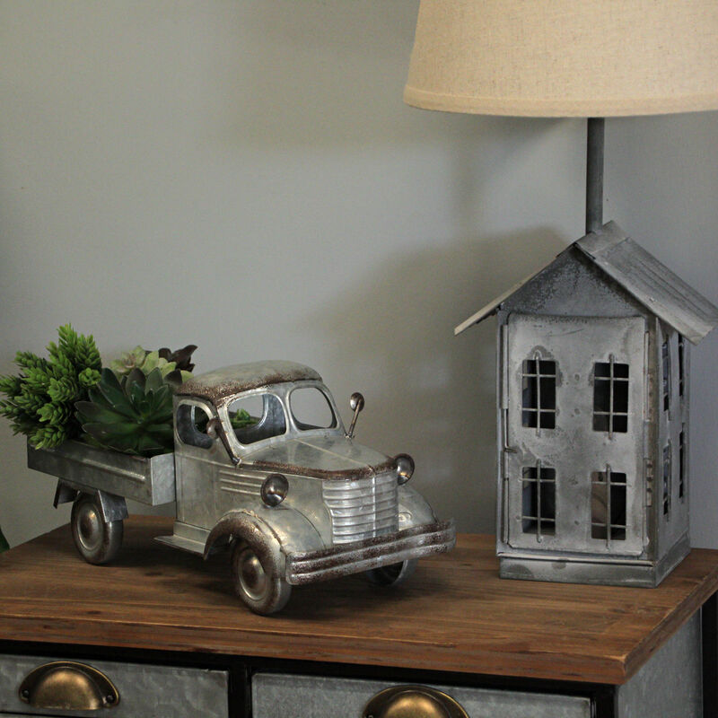 Distressed Galvanized Silver Truck Planter &ndash; Rustic Decor for Gardens & Patios image number 5
