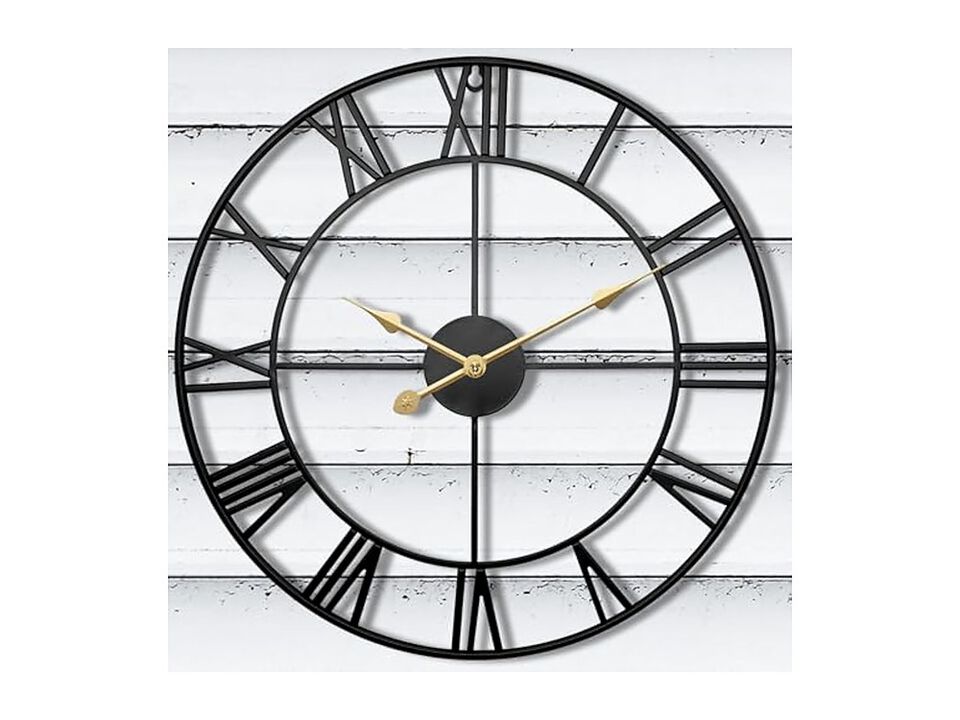 Outside Porch Pool Area Black Metal Wall Clock 30 Inch Silent Outdoor Waterproof