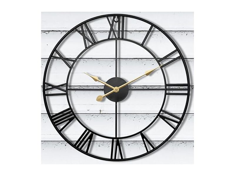 Outside Porch Pool Area Black Metal Wall Clock 30 Inch Silent Outdoor Waterproof image number 0