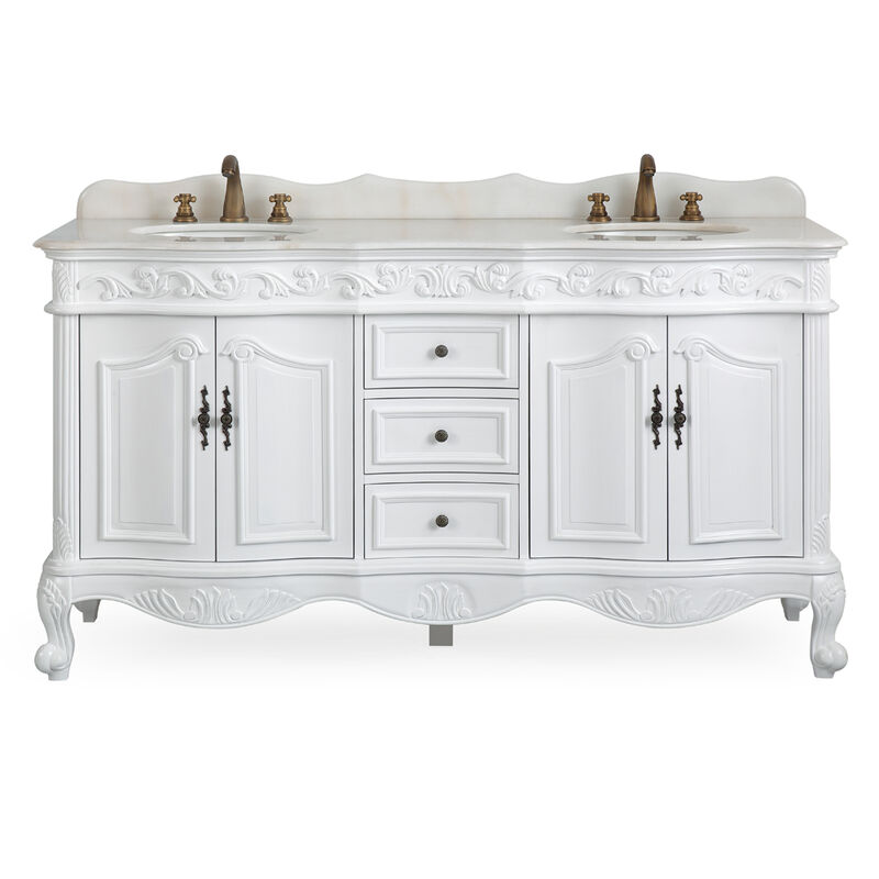 64 Inch Antique White Traditional Style Double Sink White Top Beckham Bathroom Vanity image number 0