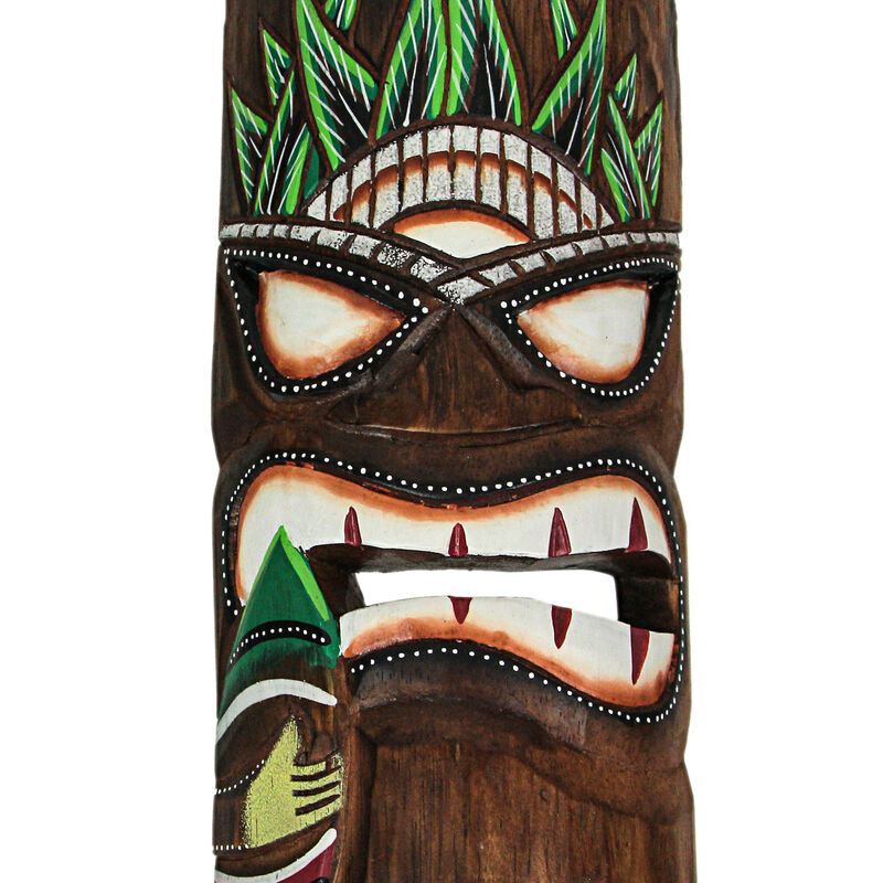 12 Inch Hand Carved Wooden Surfer Tiki Masks Wall Hanging Beach Home Decor Set image number 2