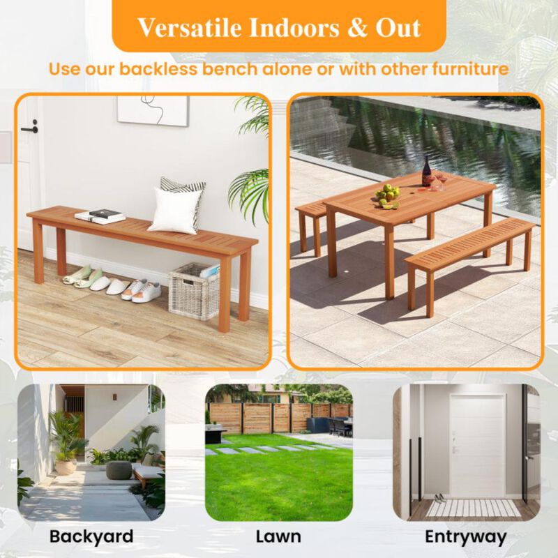 Hivvago Outdoor Long Patio Dining Backless Wooden Bench with Teak Oil Finish