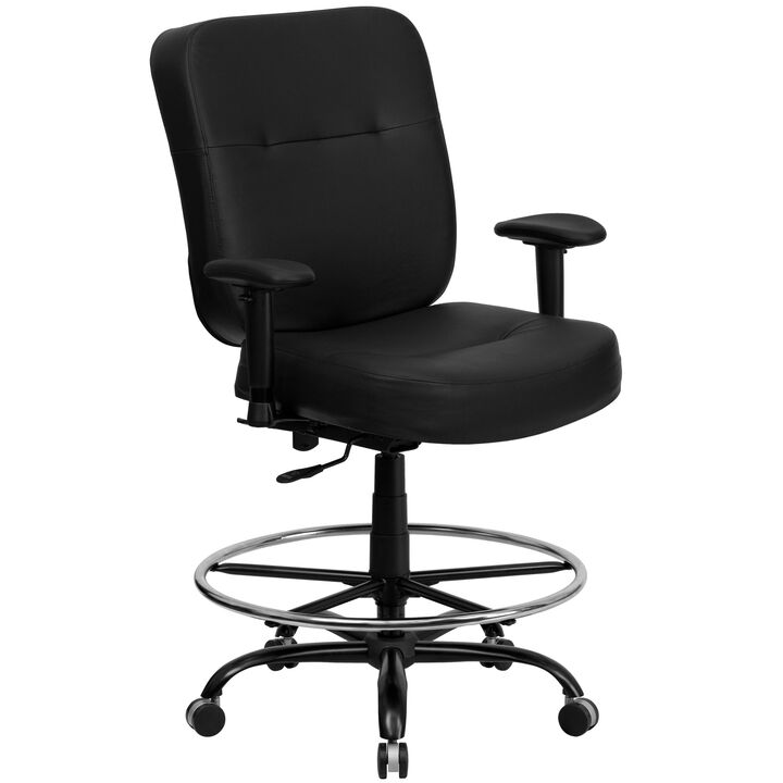 Flash Furniture HERCULES Series Big & Tall 400 lb. Rated Black LeatherSoft Ergonomic Drafting Chair with Adjustable Arms