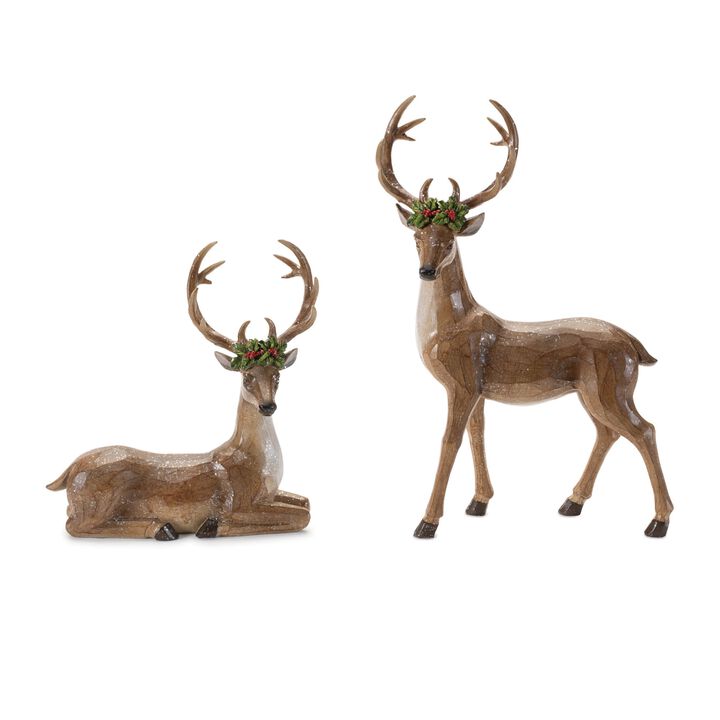 Set of 2 Holiday Deer Figurines for Christmas Mantel, Tabletop, or Shelf Display