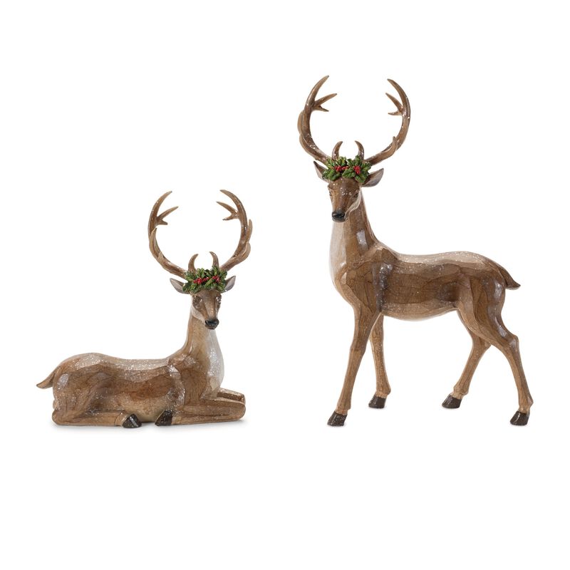 Set of 2 Holiday Deer Figurines for Christmas Mantel, Tabletop, or Shelf Display