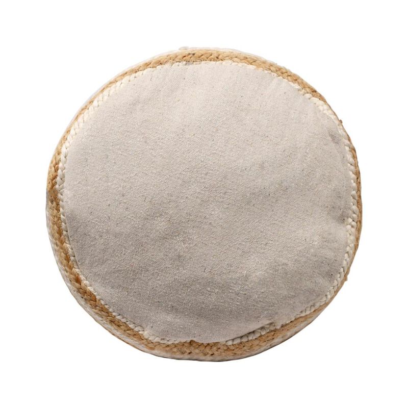 Hivvago 18 Inch Natural And White Jute Blend Cylinder Striped Pouf Ottoman