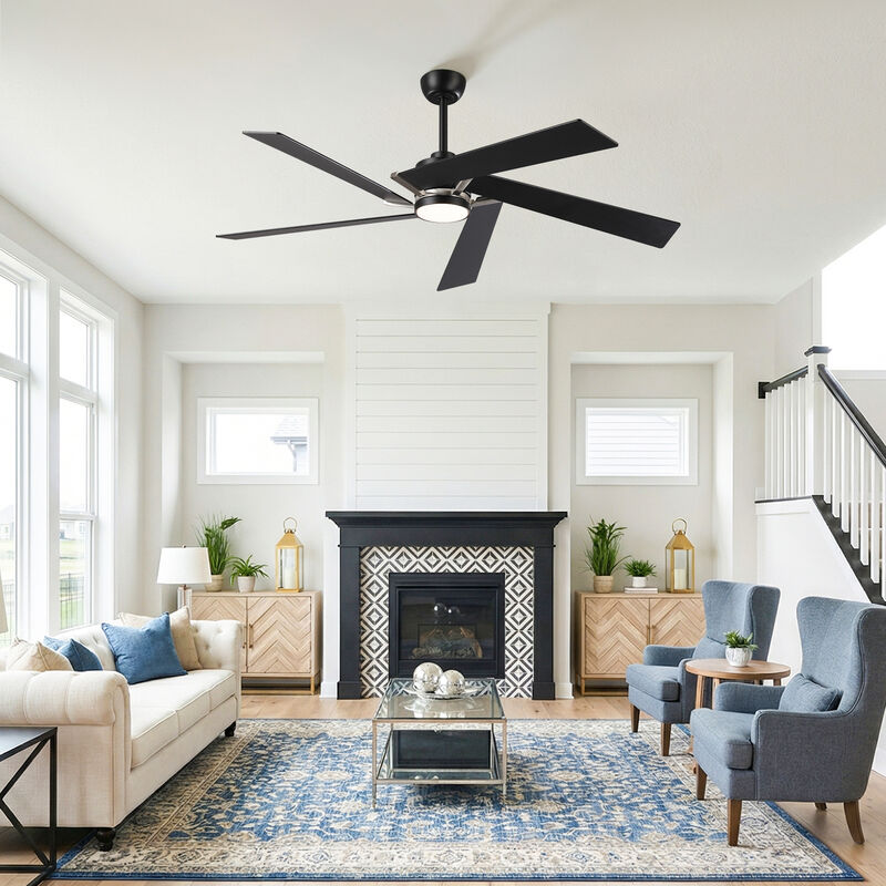 60" Modern Industrial Matte Black Reversible Dimmable 5 Aero Blades Ceiling Fan with Light and Remote image number 3