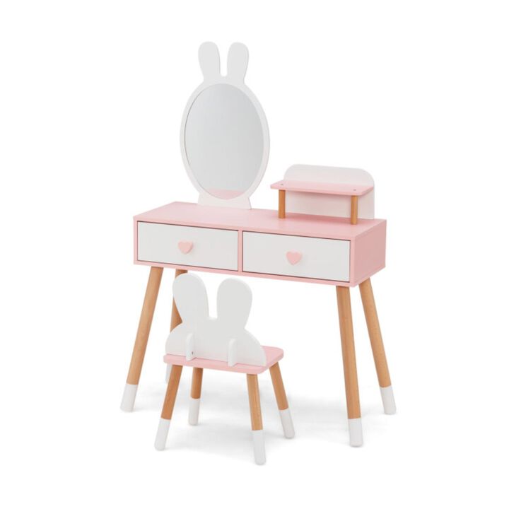 Hivvago 2 in 1 Wooden Princess Kids Vanity Set with Mirror-White